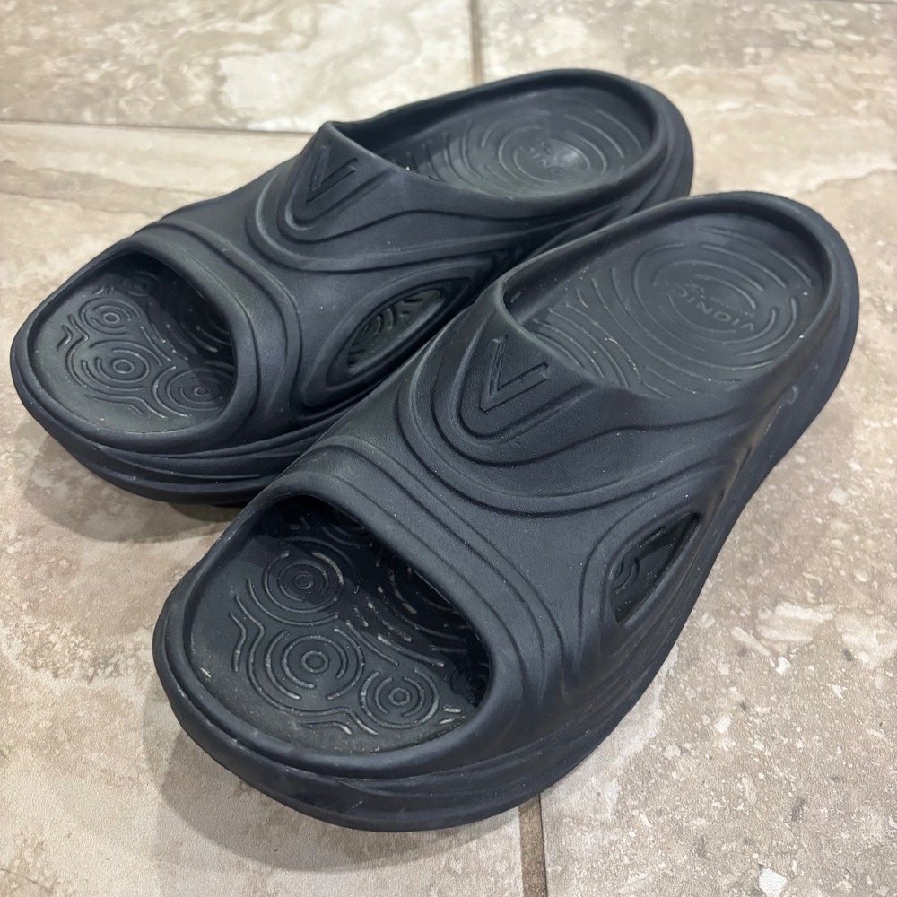 Vionic Rejuvenate Recovery Sandals Mens 8 Black Slide Shoes Arch Support EVA
